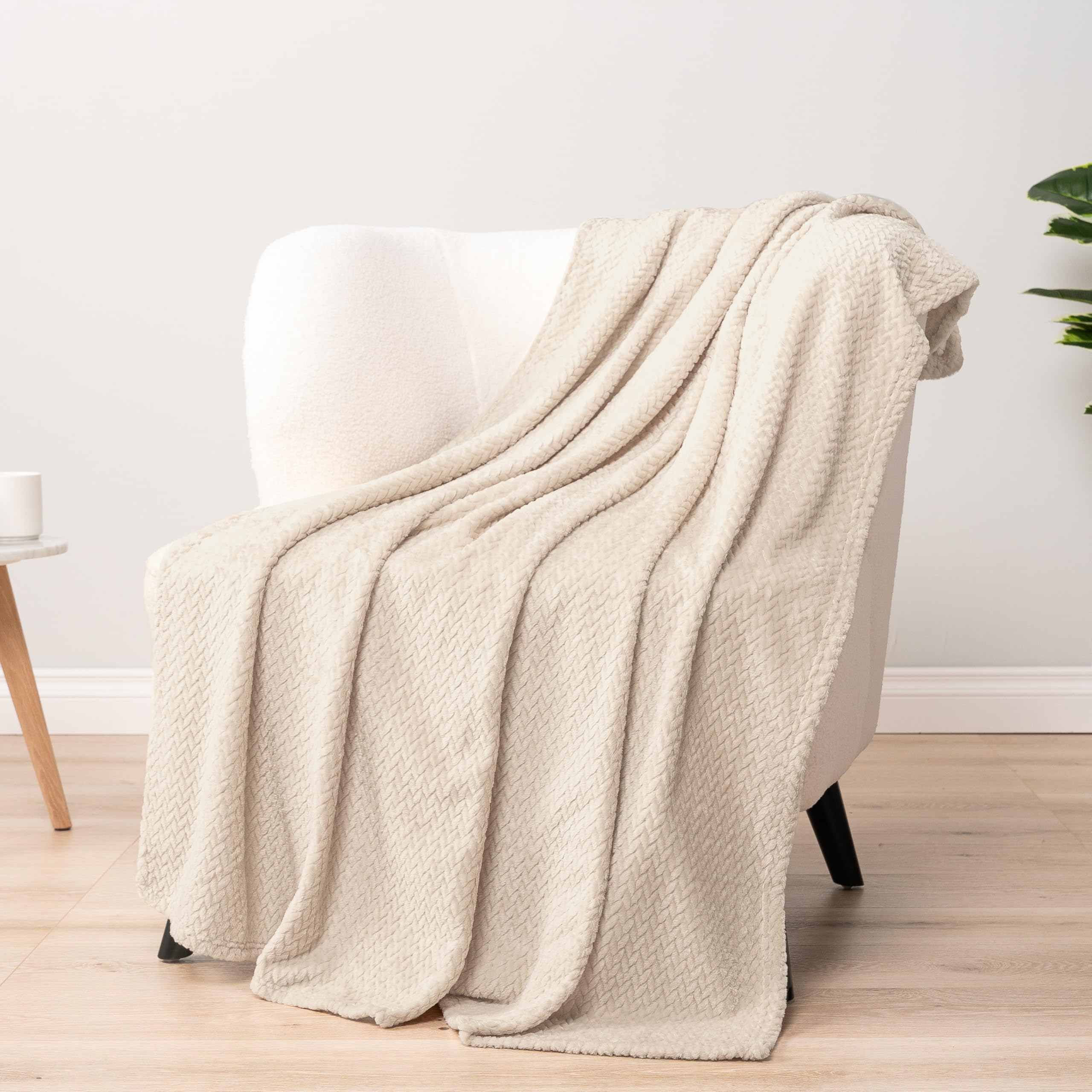 Amazon.com: PAVILIA Soft Fleece Ivory Cream Throw Blanket for